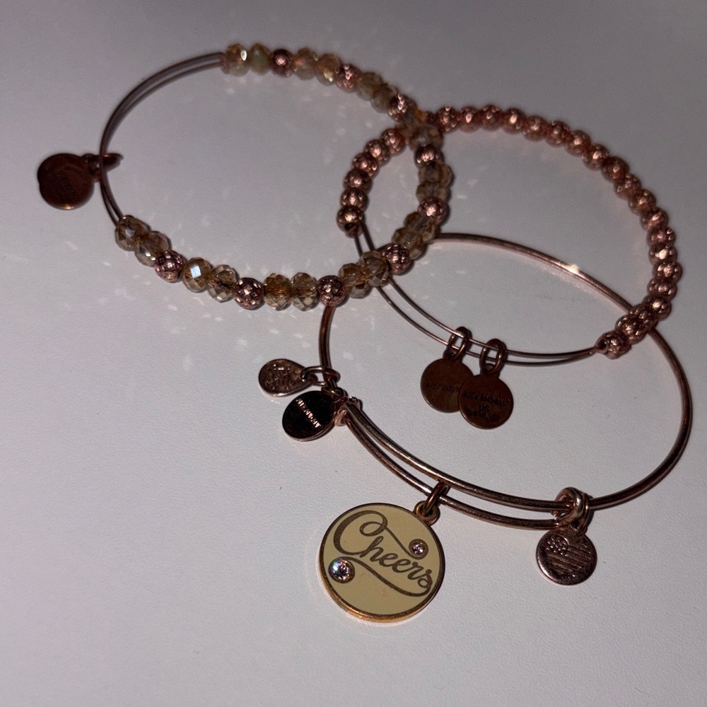 Alex and Ani 3pc Rose Gold Bracelet Set with 'Cheers' Charm